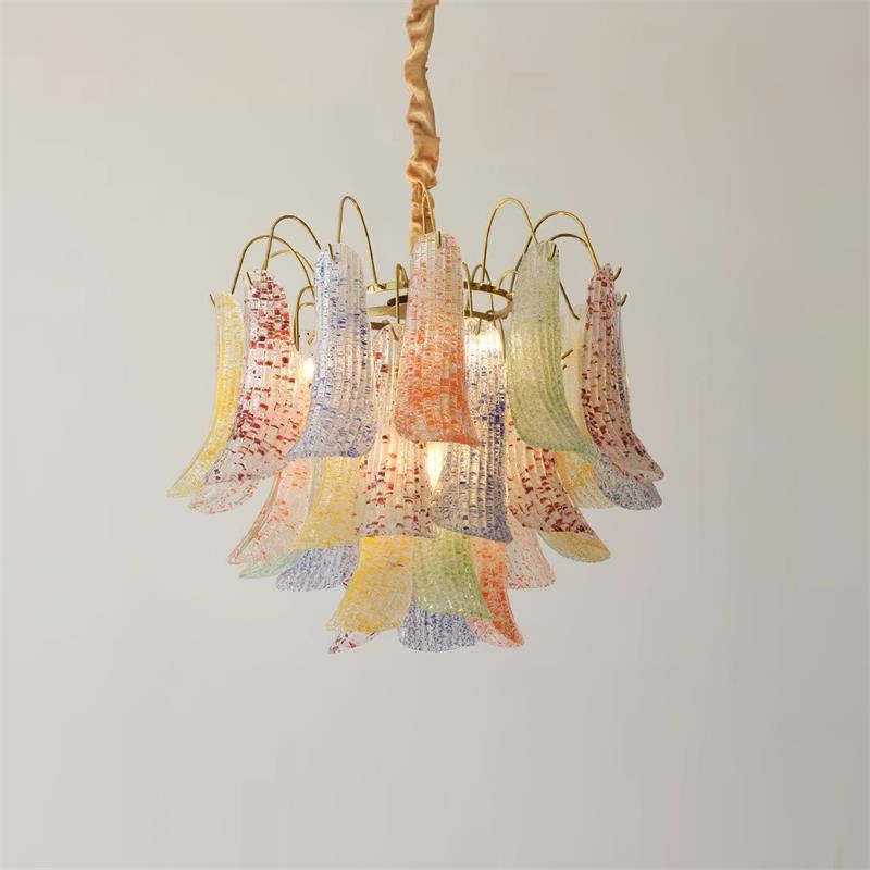 Mazzega Murano Glass Chandelier - Textured Art Glass Tiered Pendant