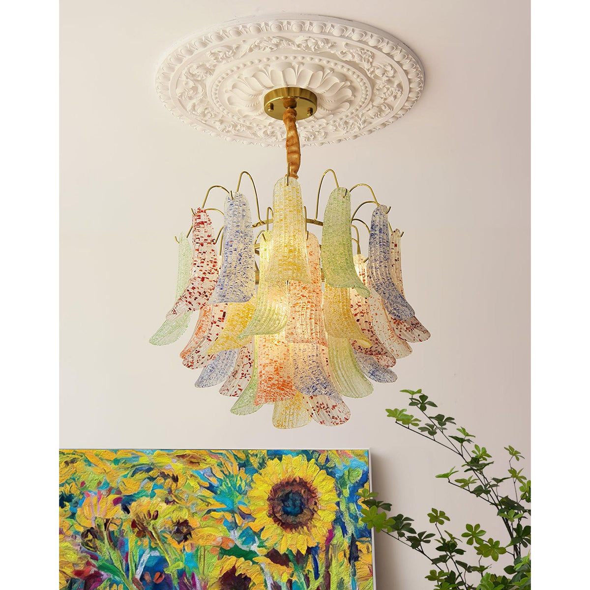 Mazzega Murano Glass Chandelier - Textured Art Glass Tiered Pendant