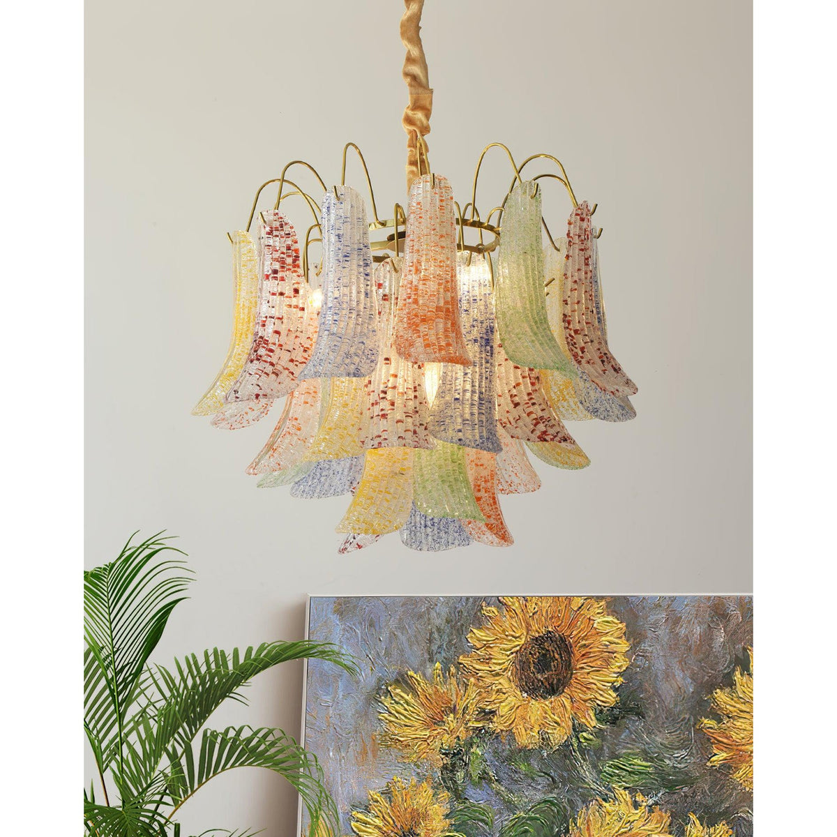 Mazzega Murano Glass Chandelier - Textured Art Glass Tiered Pendant