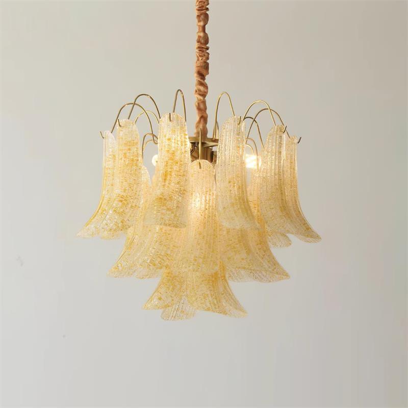 Mazzega Murano Glass Chandelier - Textured Art Glass Tiered Pendant
