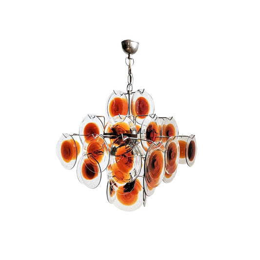 Mazzega Vistosi Chandelier - Vintage Murano Disk Glass Pendant