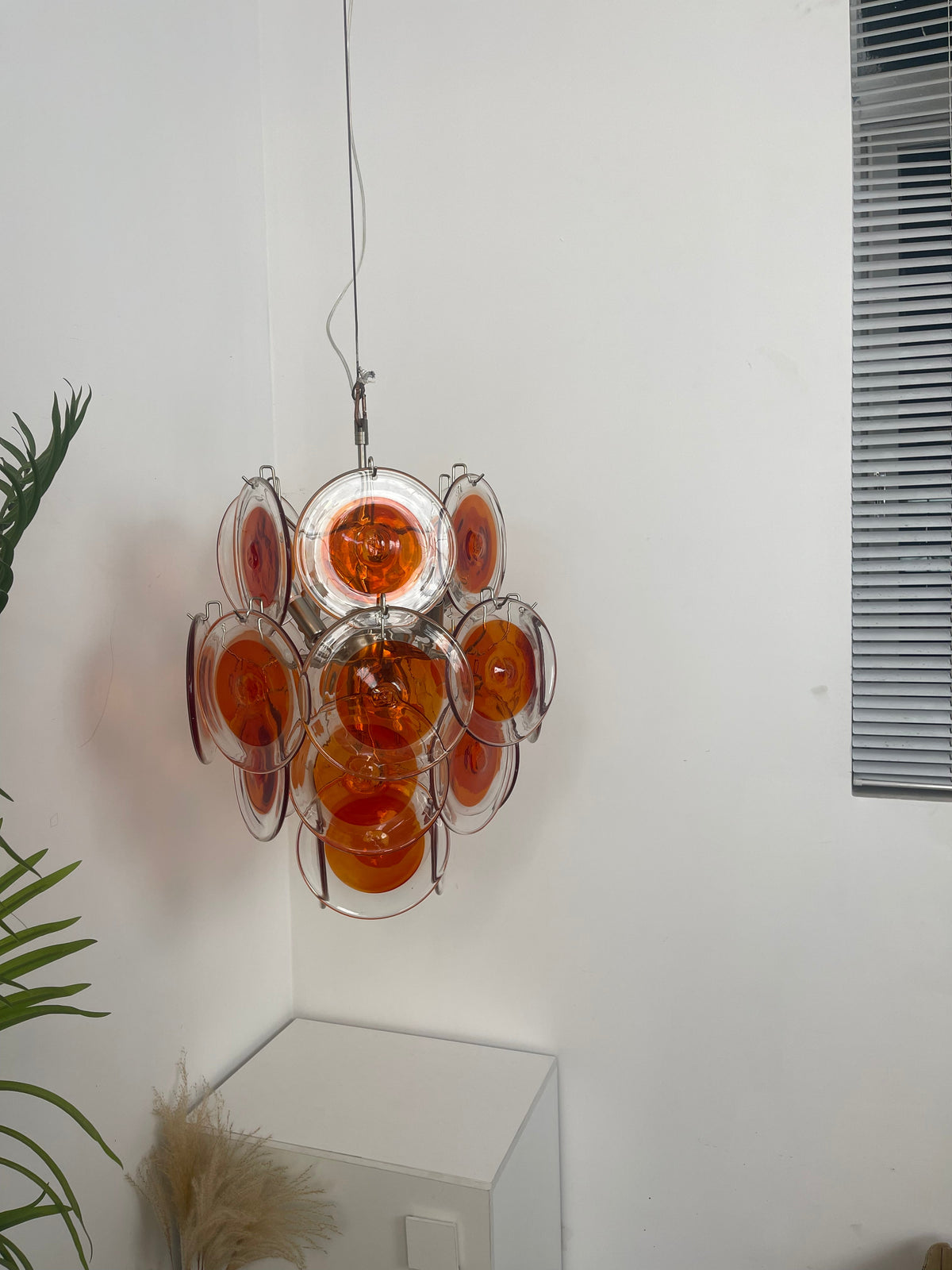 Mazzega Vistosi Chandelier - Vintage Murano Disk Glass Pendant