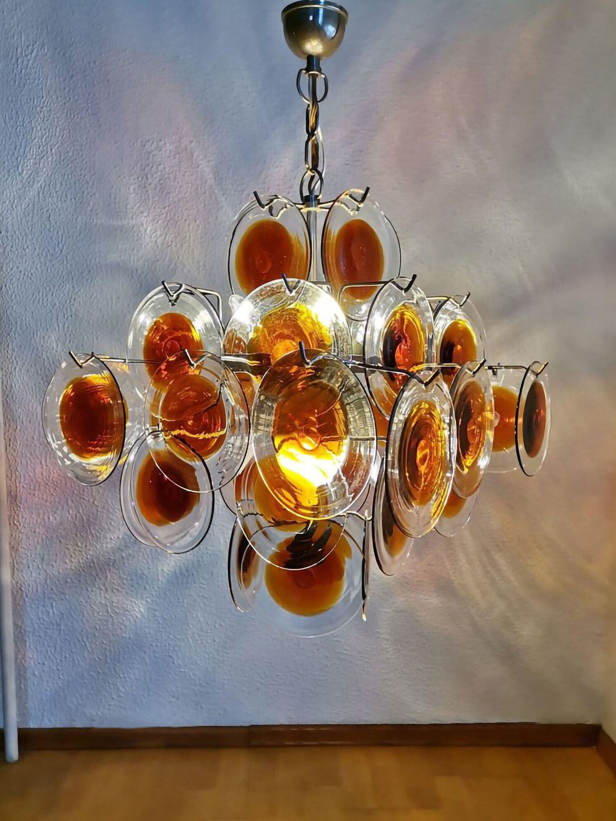 Mazzega Vistosi Chandelier - Vintage Murano Disk Glass Pendant