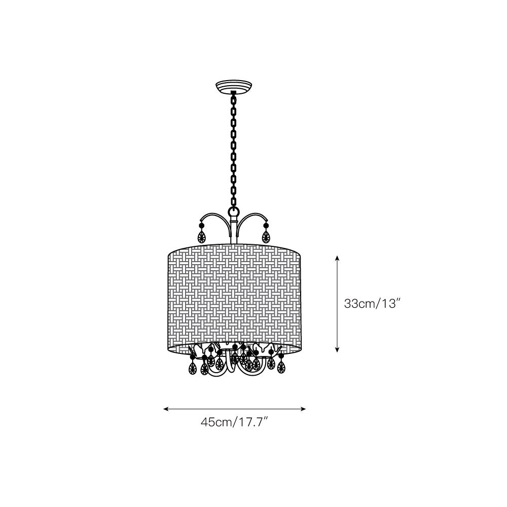 Mclendon Pendant Lamp - Natural Woven Rattan & Crystal Drum Pendant