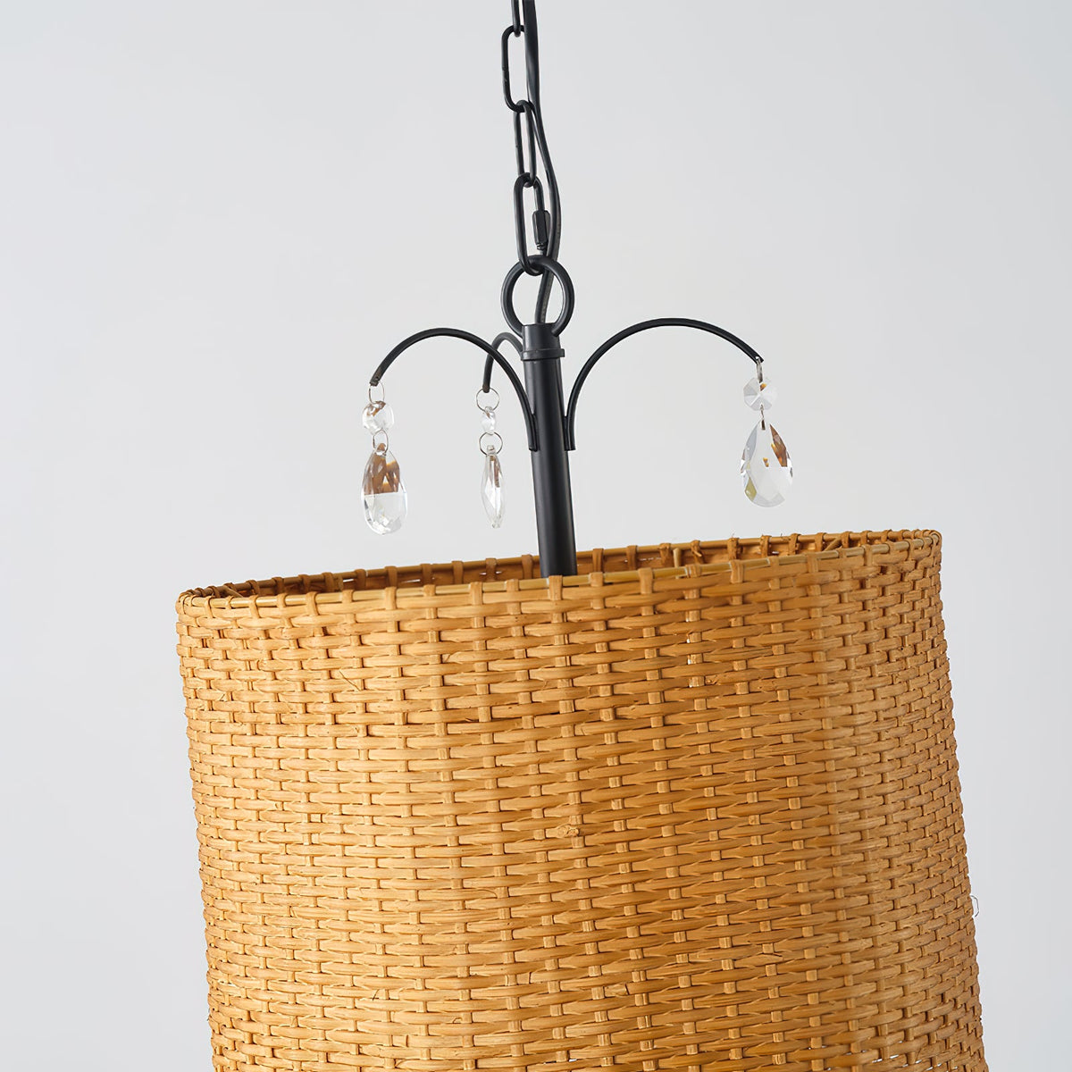 Mclendon Pendant Lamp - Natural Woven Rattan & Crystal Drum Pendant