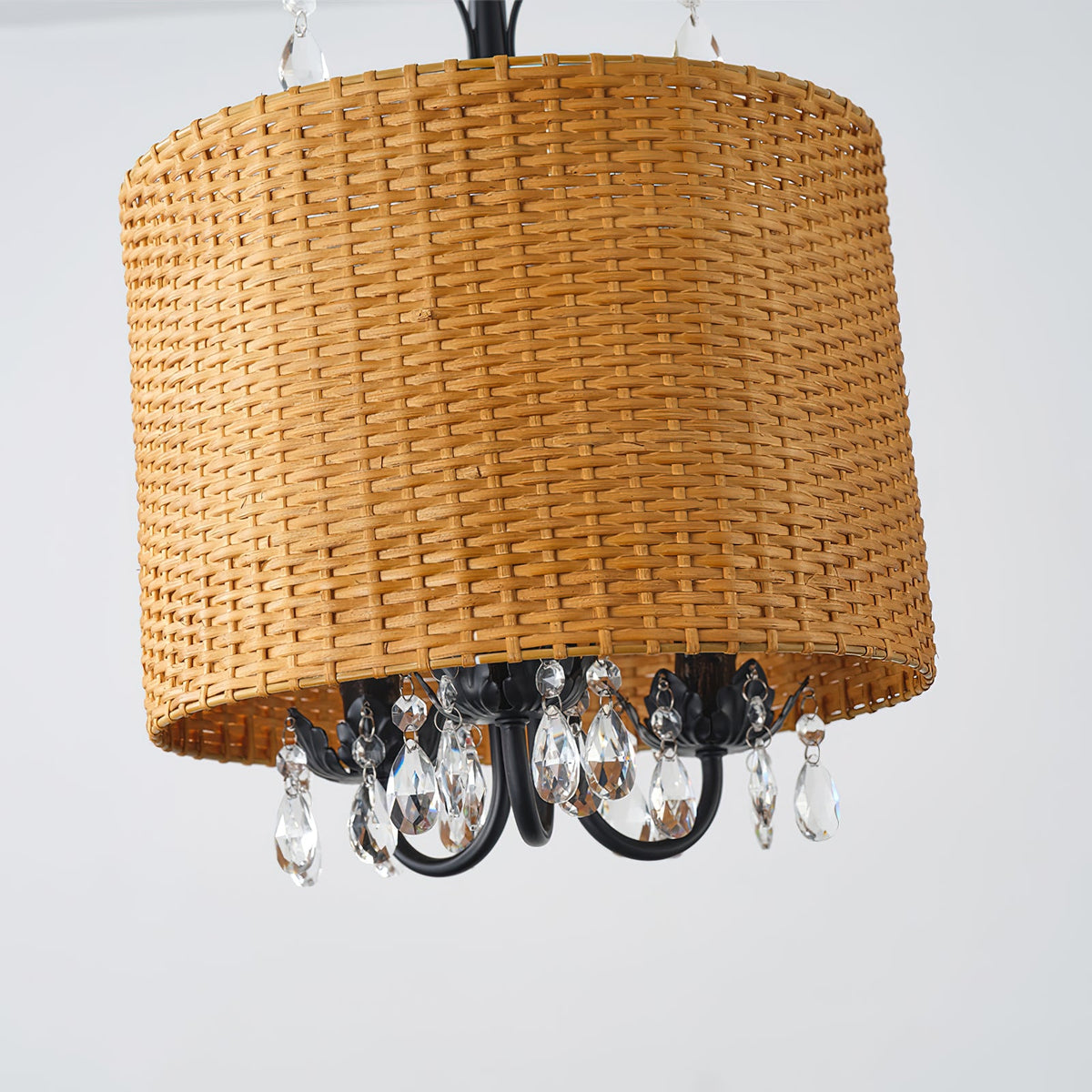 Mclendon Pendant Lamp - Natural Woven Rattan & Crystal Drum Pendant