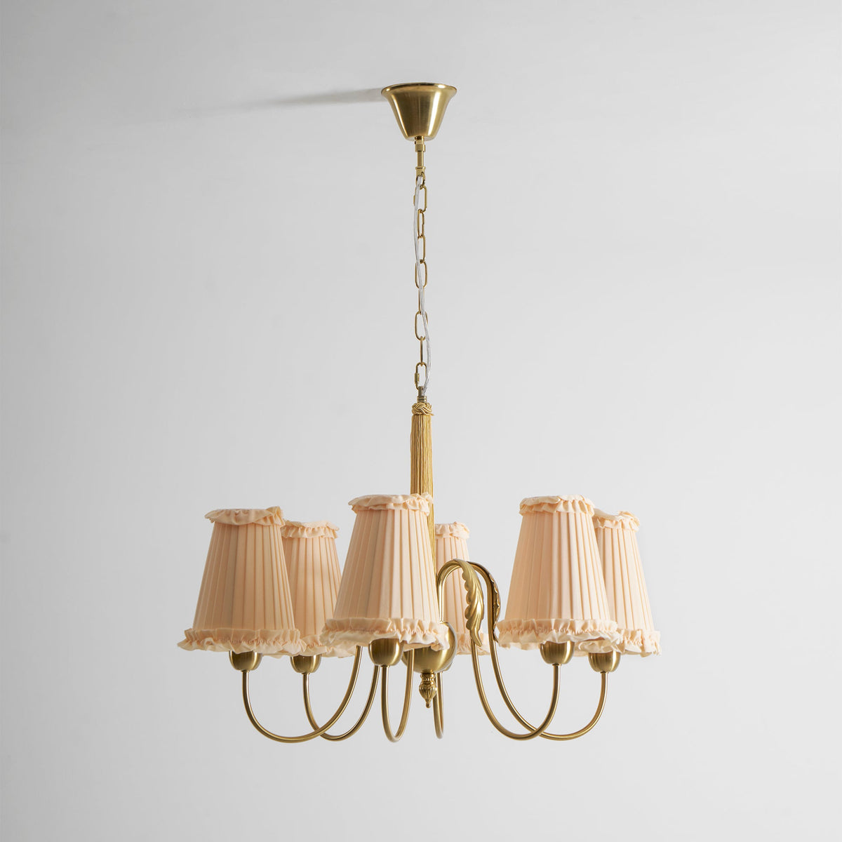 Mcveigh Chandelier - Vintage Gold Brass & Fabric Shade Pendant
