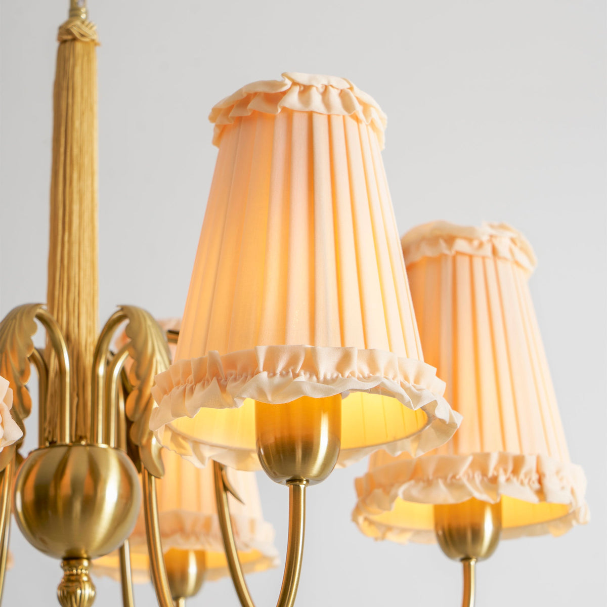 Mcveigh Chandelier - Vintage Gold Brass & Fabric Shade Pendant