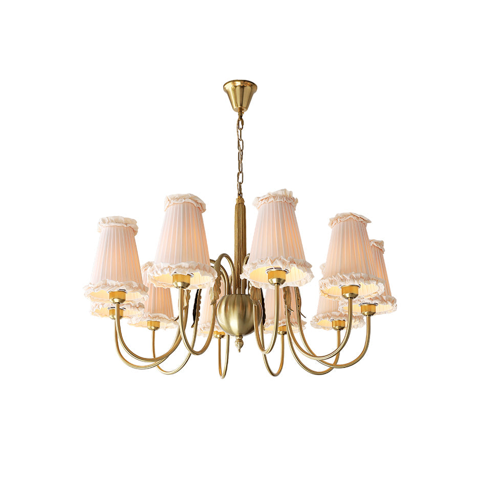 Mcveigh Chandelier - Vintage Gold Brass & Fabric Shade Pendant
