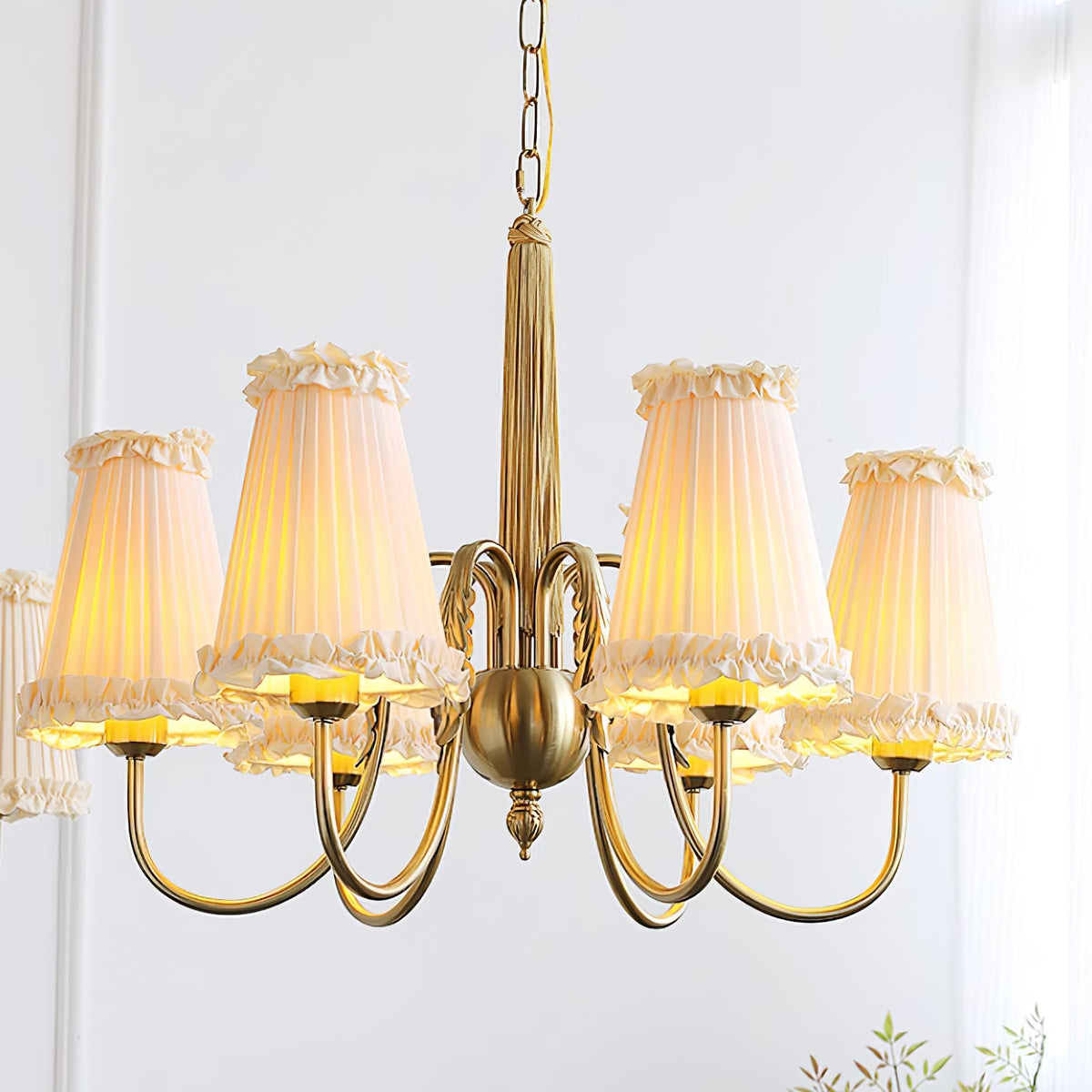 Mcveigh Chandelier - Vintage Gold Brass & Fabric Shade Pendant