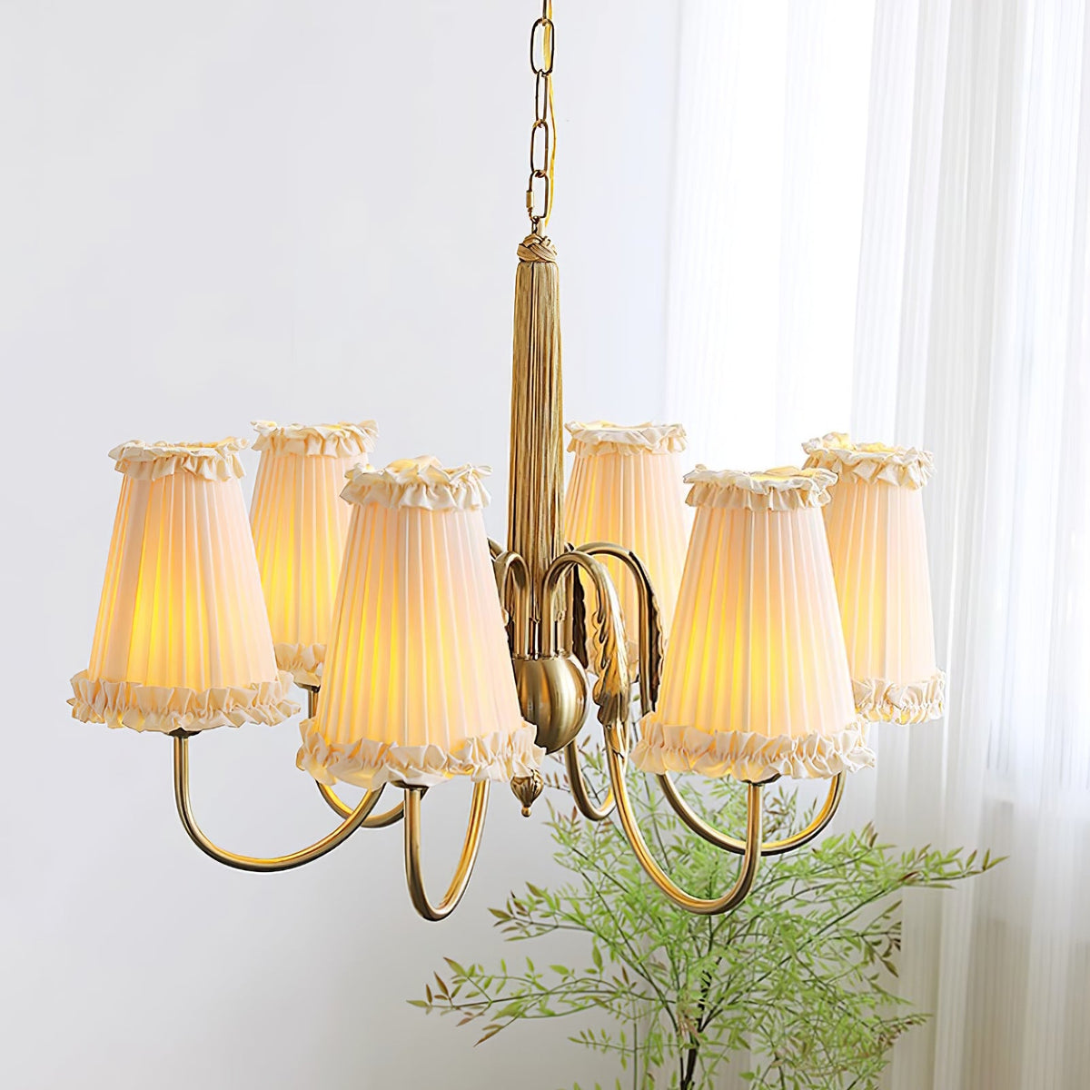 Mcveigh Chandelier - Vintage Gold Brass & Fabric Shade Pendant
