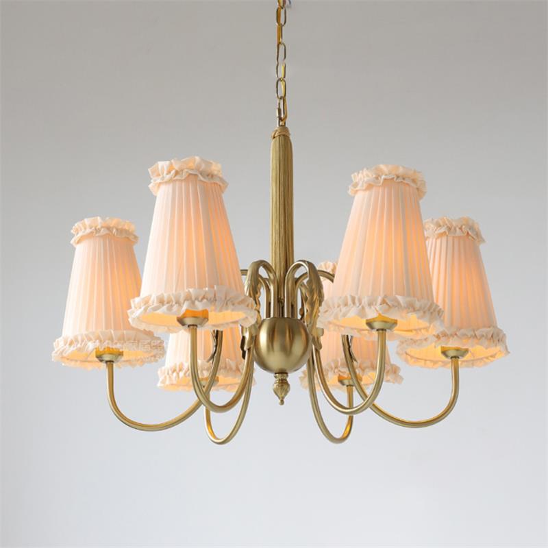 Mcveigh Chandelier - Vintage Gold Brass & Fabric Shade Pendant