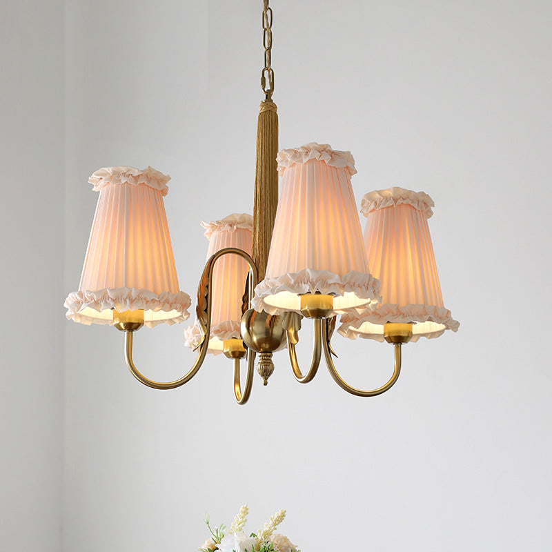 Mcveigh Chandelier - Vintage Gold Brass & Fabric Shade Pendant