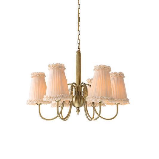 Mcveigh Chandelier - Vintage Gold Brass & Fabric Shade Pendant