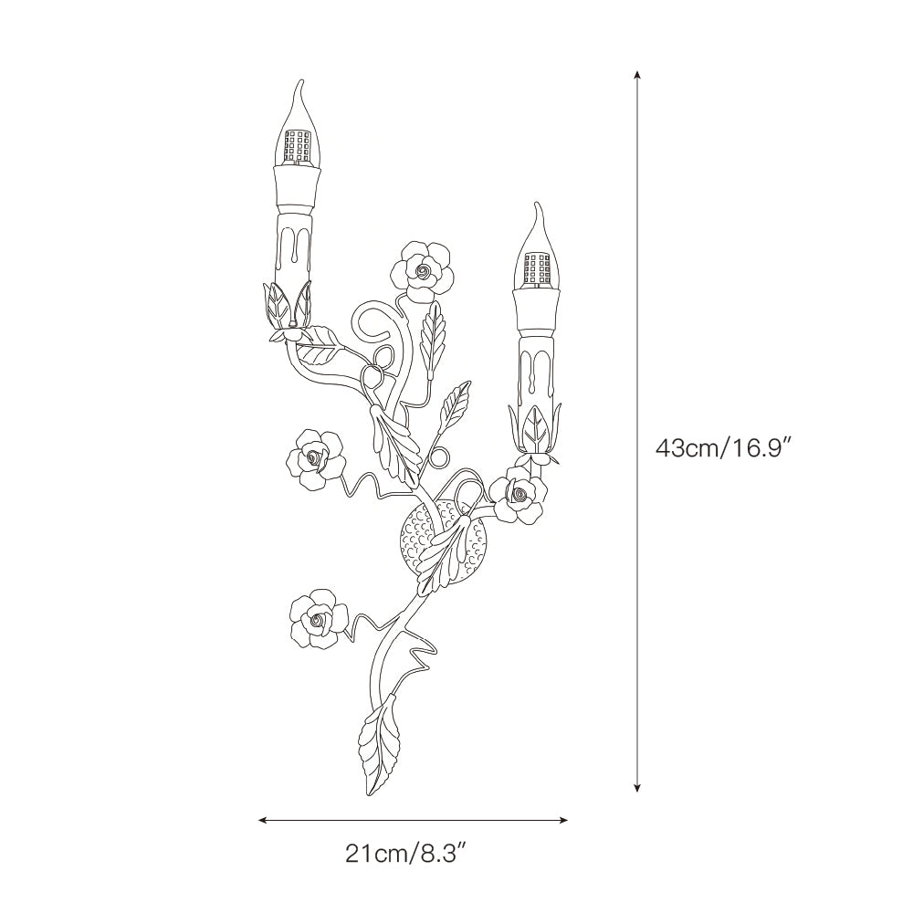 Mechini Wall Lamp - Hand-Forged Floral Vines & Ceramic Roses Wall Sconce