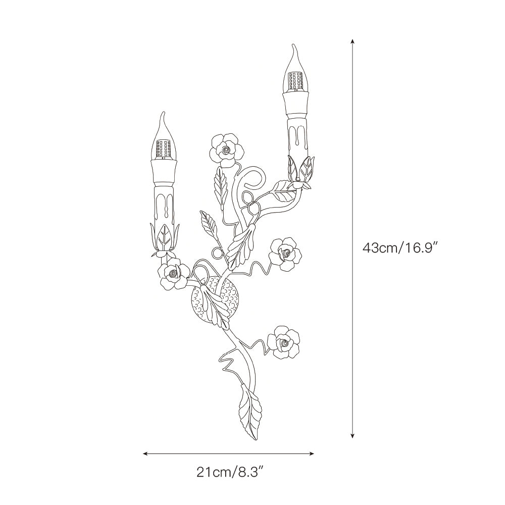 Mechini Wall Lamp - Hand-Forged Floral Vines & Ceramic Roses Wall Sconce