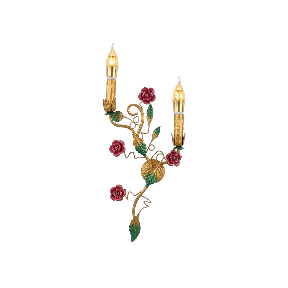 Mechini Wall Lamp - Hand-Forged Floral Vines & Ceramic Roses Wall Sconce