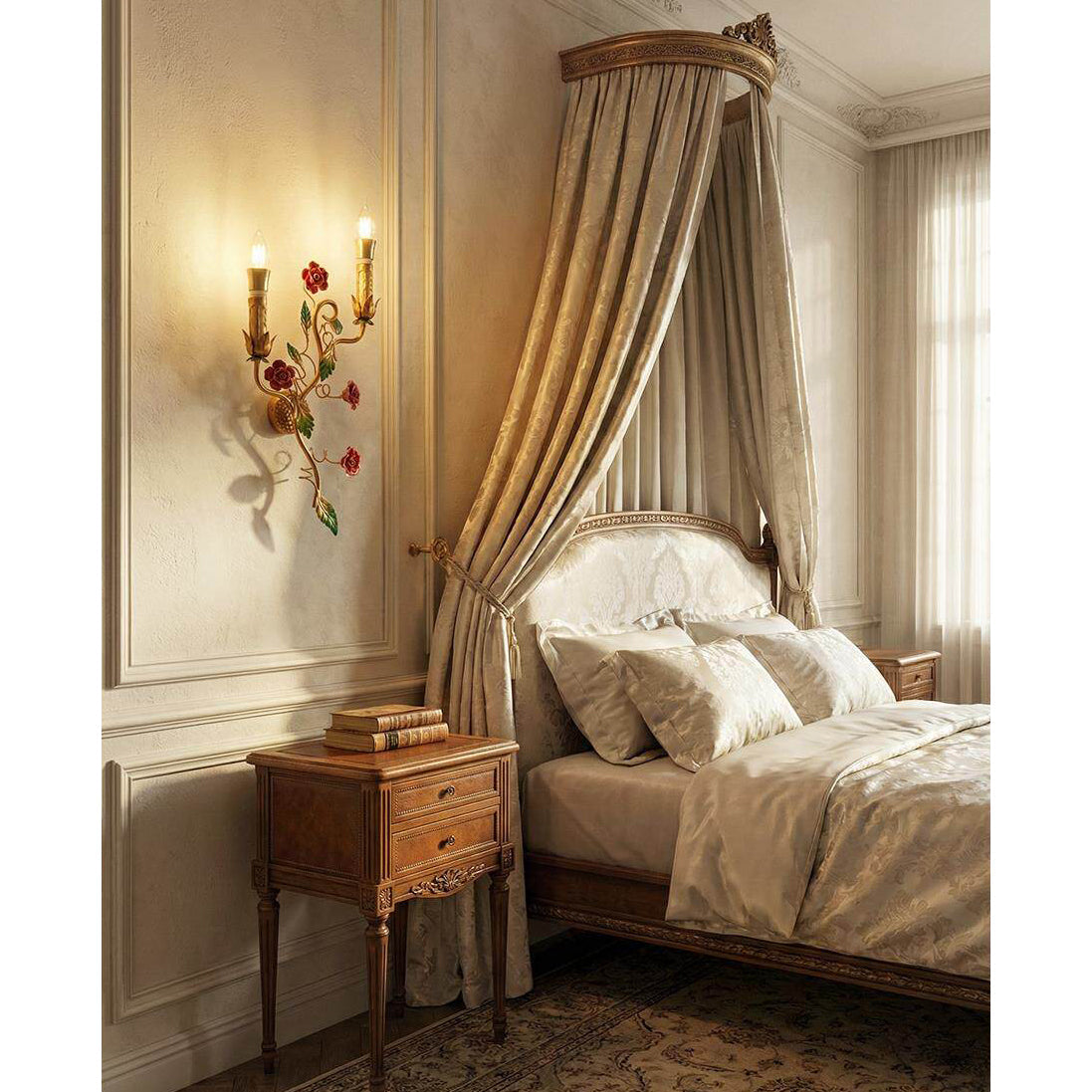 Mechini Wall Lamp - Hand-Forged Floral Vines & Ceramic Roses Wall Sconce