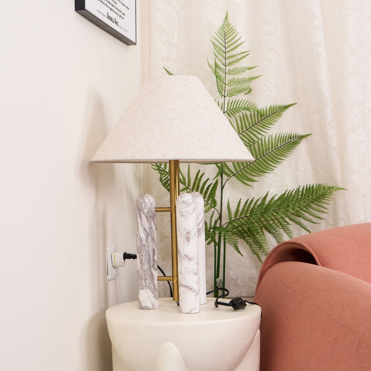 Medici Table Lamp - Italian Marble Pillar Base Accent Light
