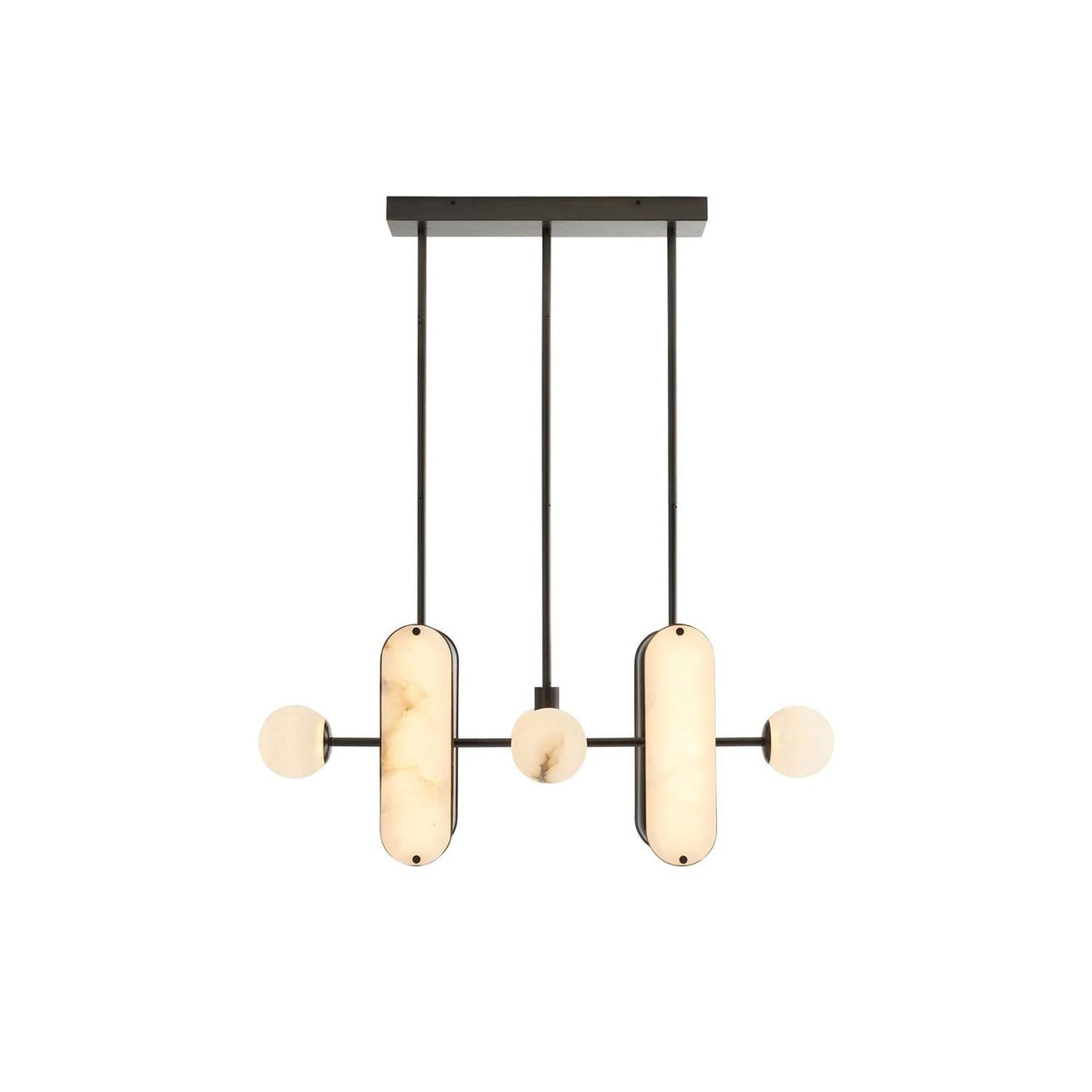 Megalith Alabaster Pendant Lamp - Black Iron & Translucent Stone LED Light