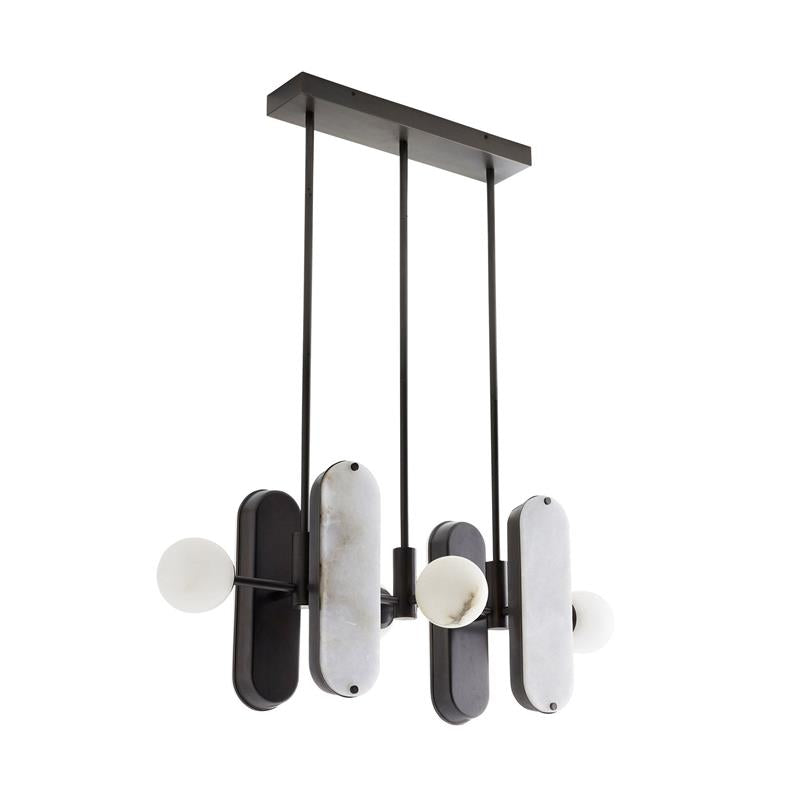 Megalith Alabaster Pendant Lamp - Black Iron & Translucent Stone LED Light