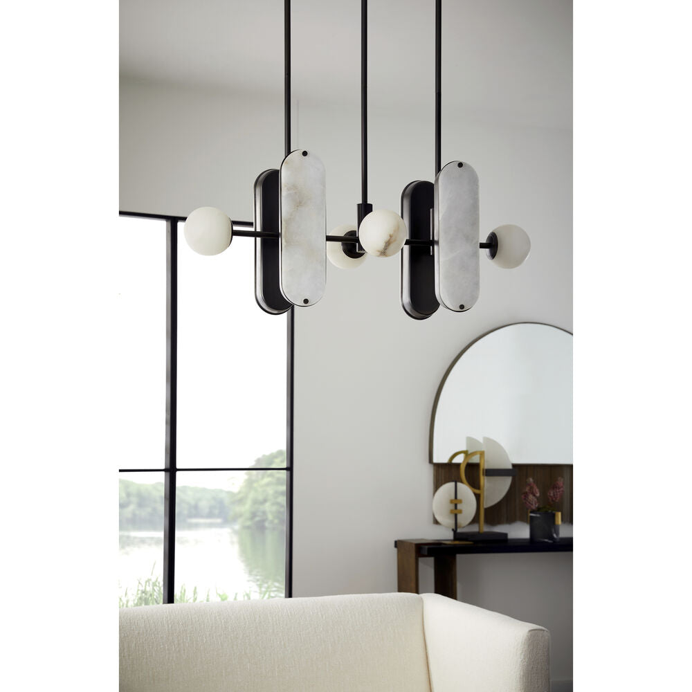 Megalith Alabaster Pendant Lamp - Black Iron & Translucent Stone LED Light