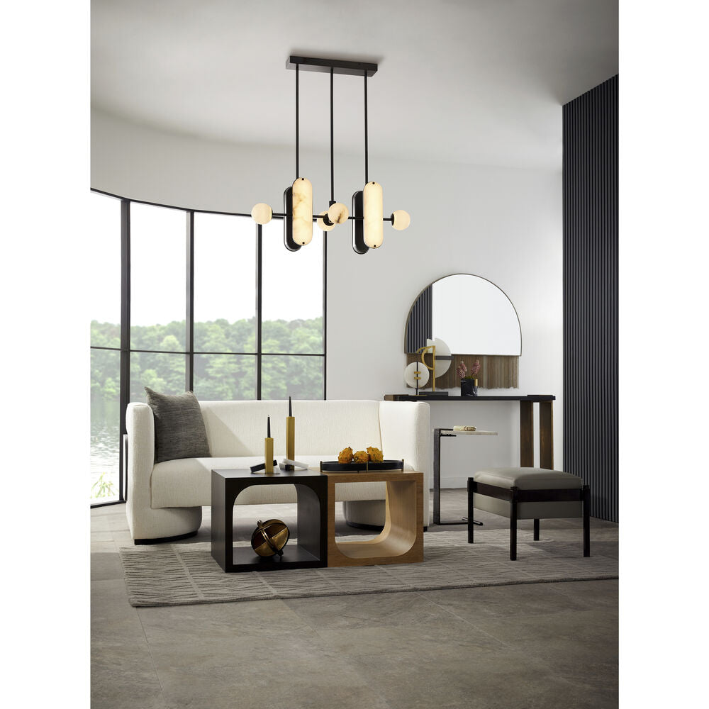 Megalith Alabaster Pendant Lamp - Black Iron & Translucent Stone LED Light