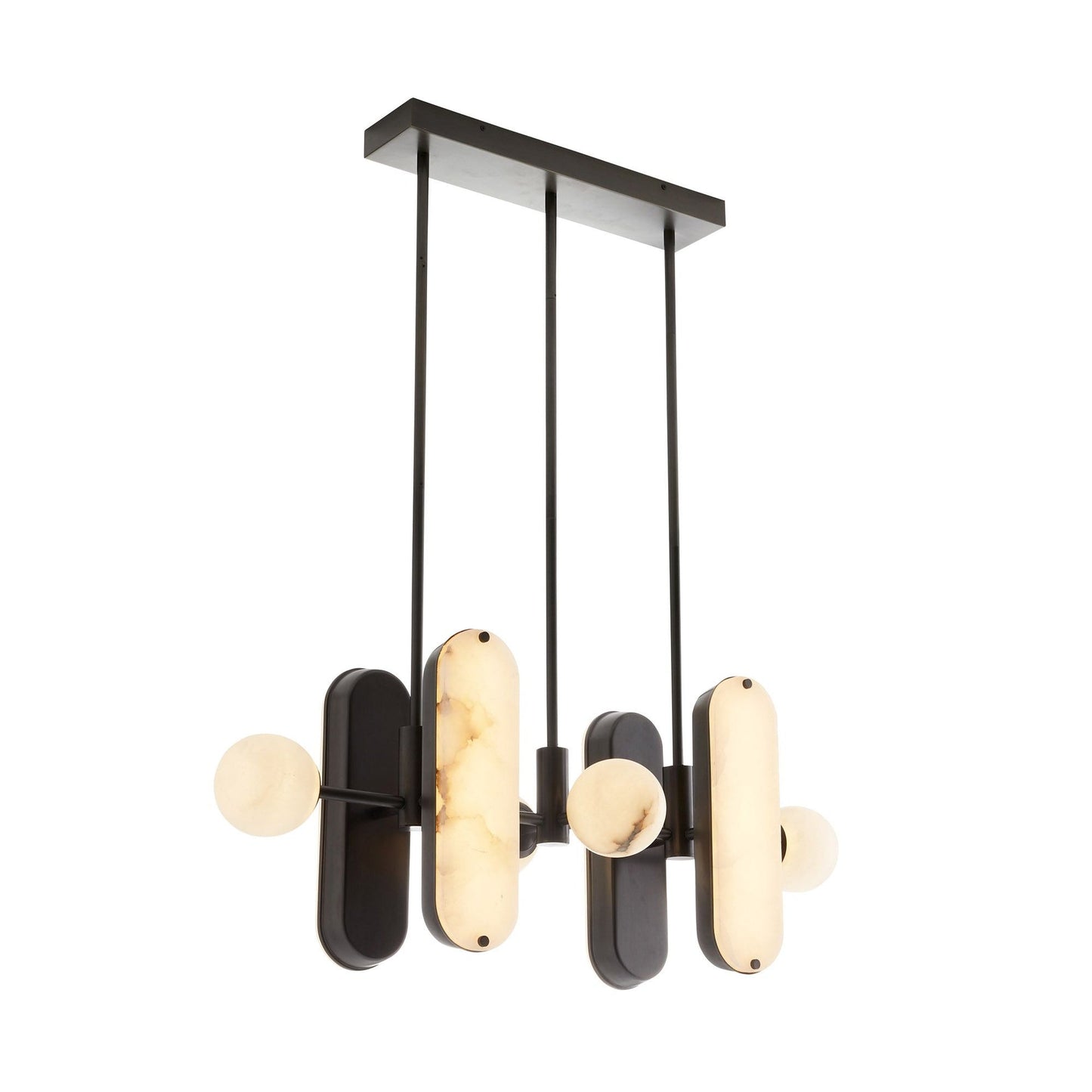Megalith Alabaster Pendant Lamp - Black Iron & Translucent Stone LED Light
