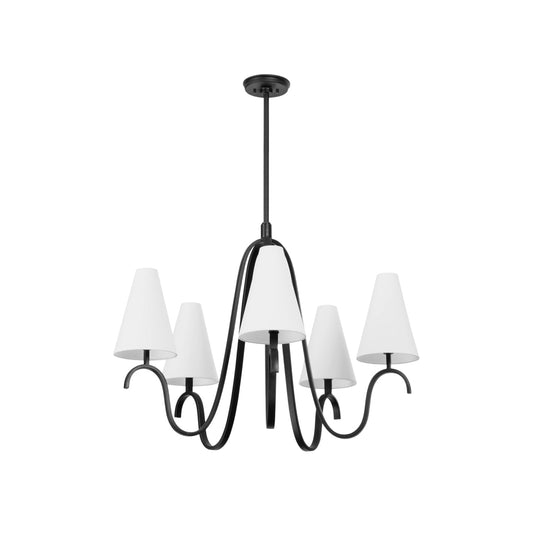 Melor Chandelier - Sweeping Curved Brass Arm & Tall Linen Shade Pendant
