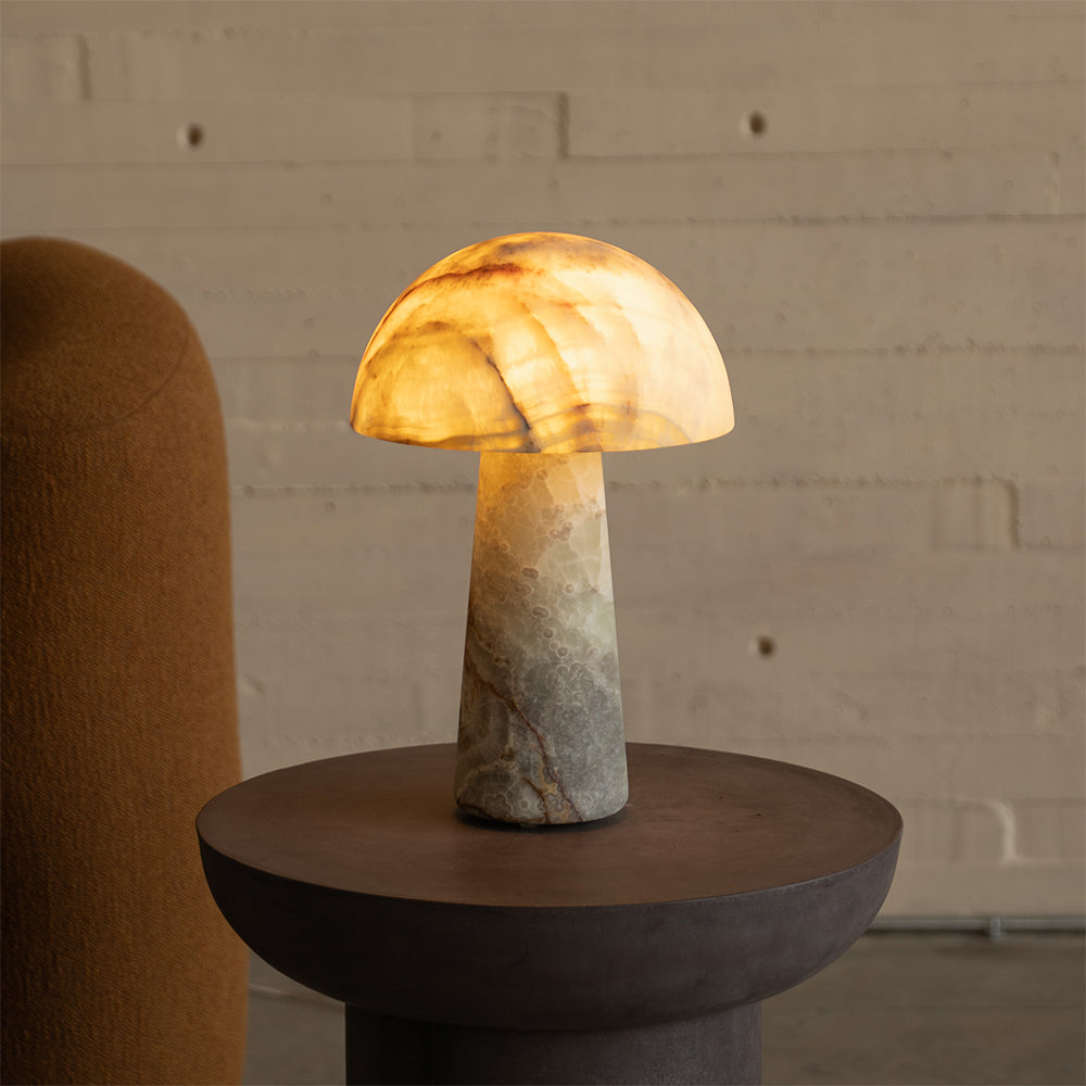 Menta Table Lamp - Sculptural Cyan Jade Stone LED Accent Light