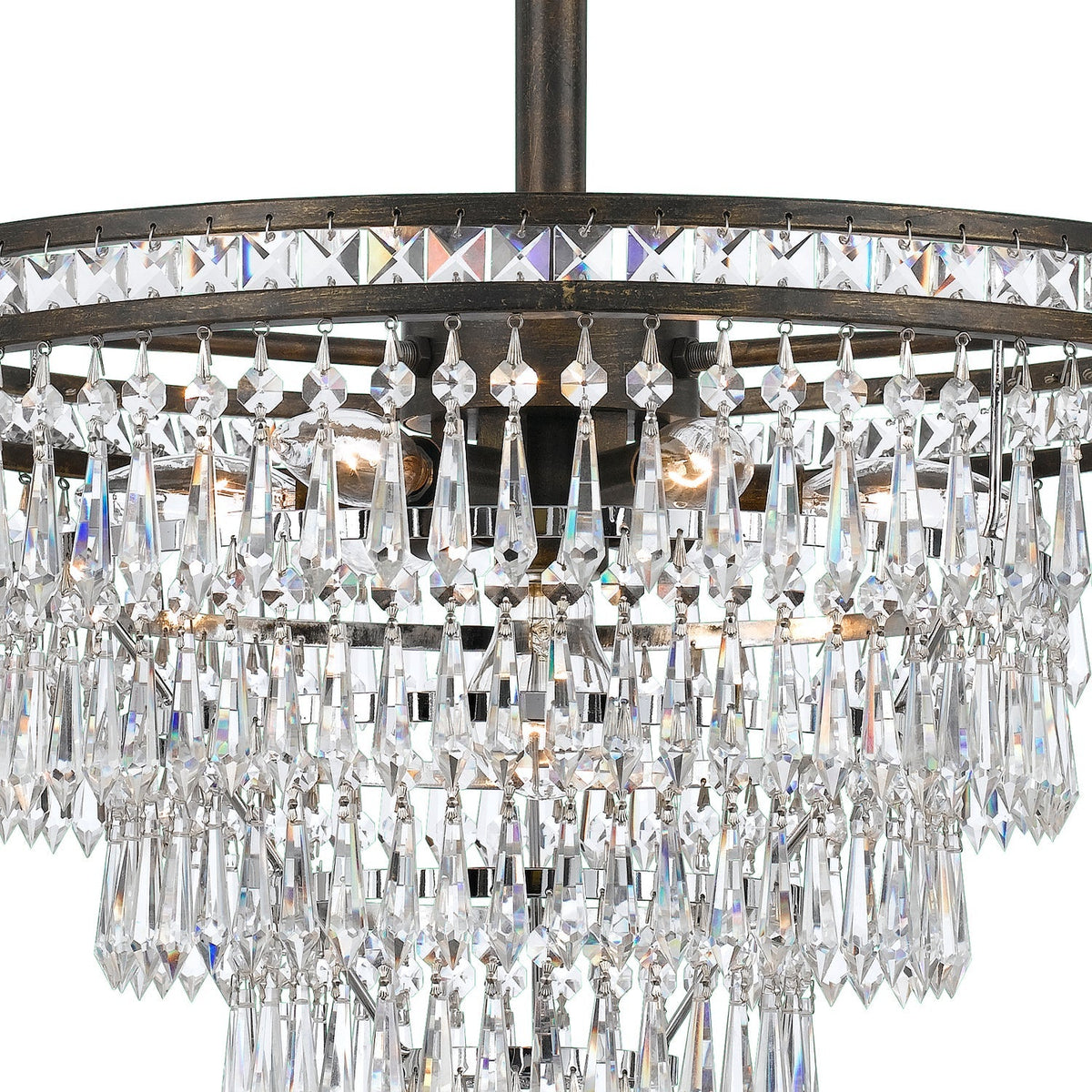 Mercer Chandelier - Faceted K9 Crystal & Sculpted Floral Metal Pendant