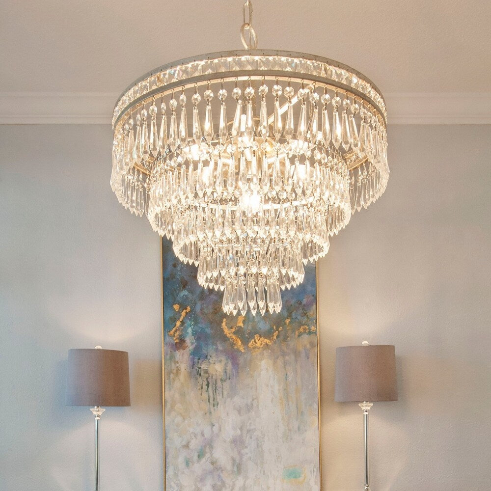 Mercer Chandelier - Faceted K9 Crystal & Sculpted Floral Metal Pendant
