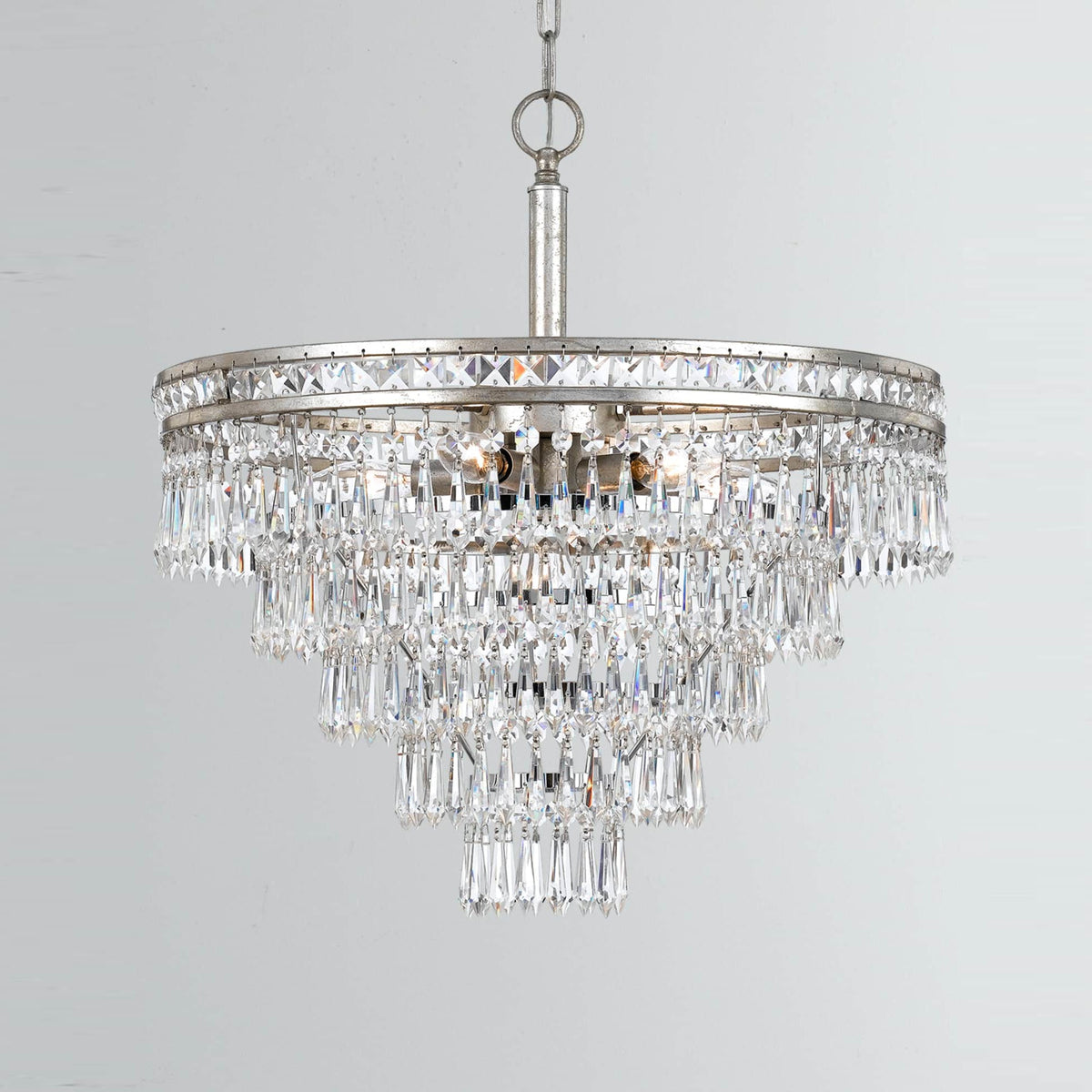 Mercer Chandelier - Faceted K9 Crystal & Sculpted Floral Metal Pendant