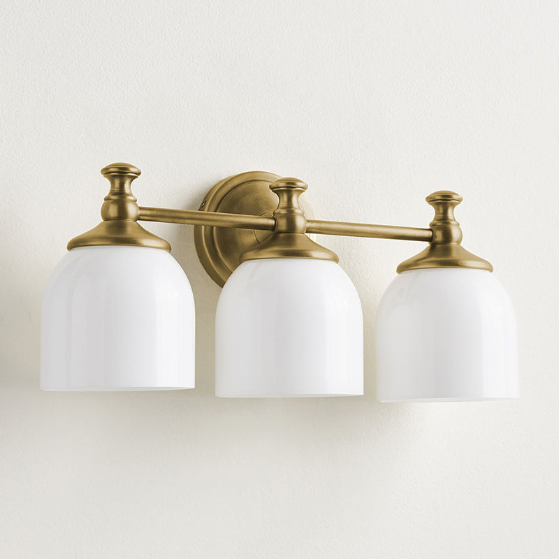 Chart Short Arm Sconce - Nautical Brass Bathroom Vanity Light with Milk Glass