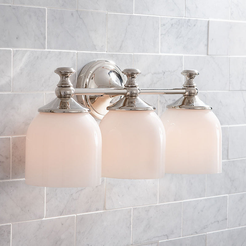 Chart Short Arm Sconce - Nautical Brass Bathroom Vanity Light with Milk Glass