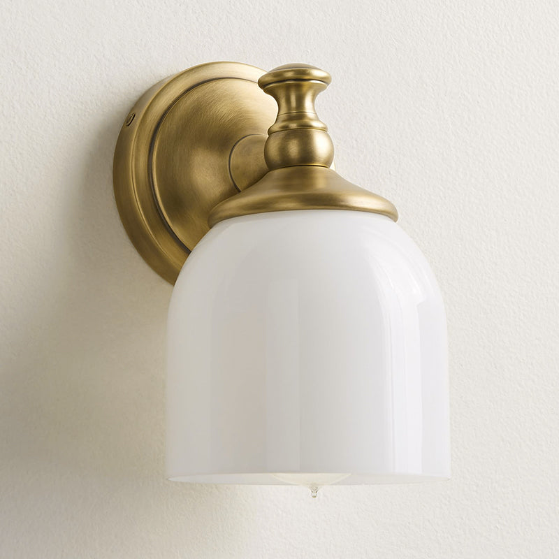 Chart Short Arm Sconce - Nautical Brass Bathroom Vanity Light with Milk Glass