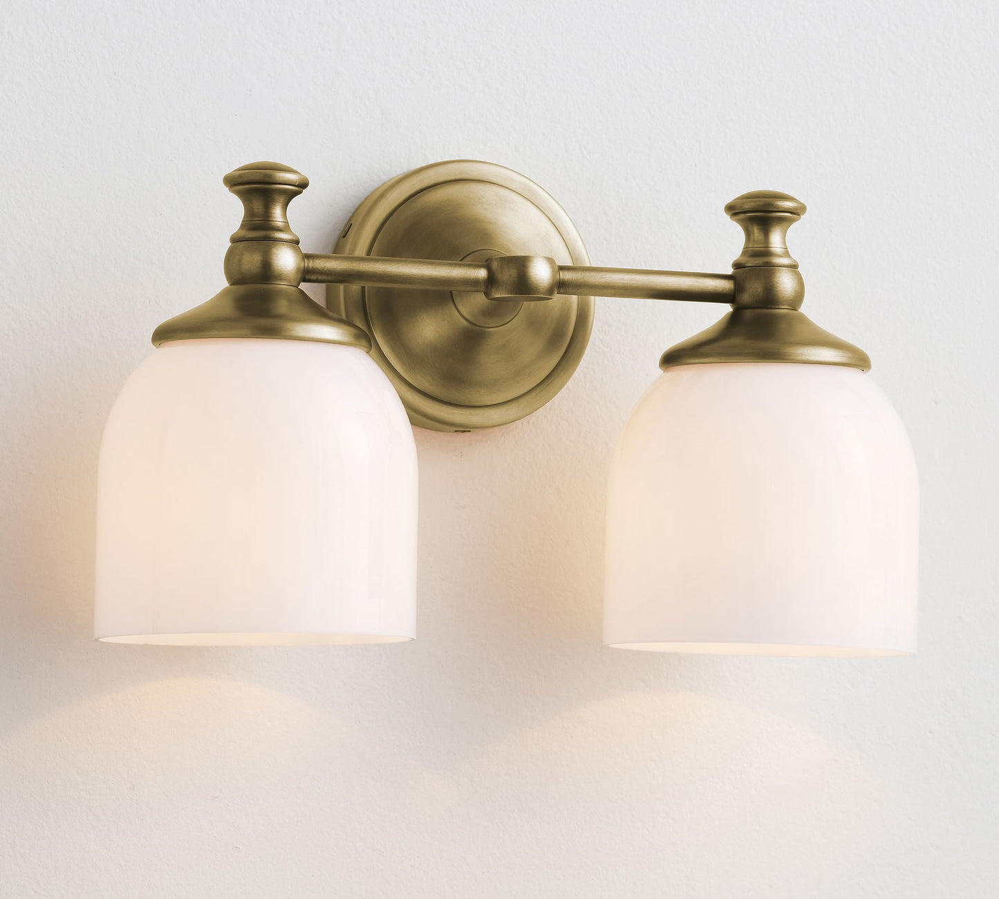 Chart Short Arm Sconce - Nautical Brass Bathroom Vanity Light with Milk Glass