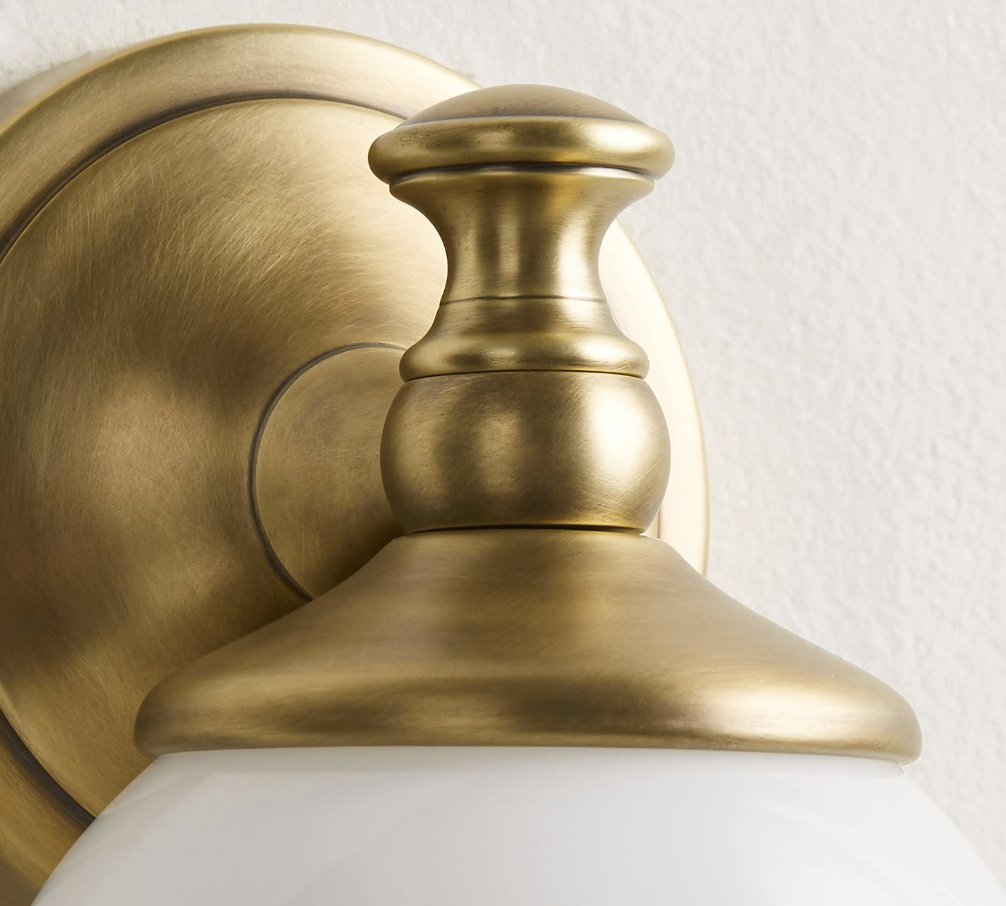 Chart Short Arm Sconce - Nautical Brass Bathroom Vanity Light with Milk Glass