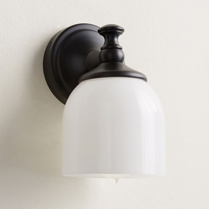 Chart Short Arm Sconce - Nautical Brass Bathroom Vanity Light with Milk Glass