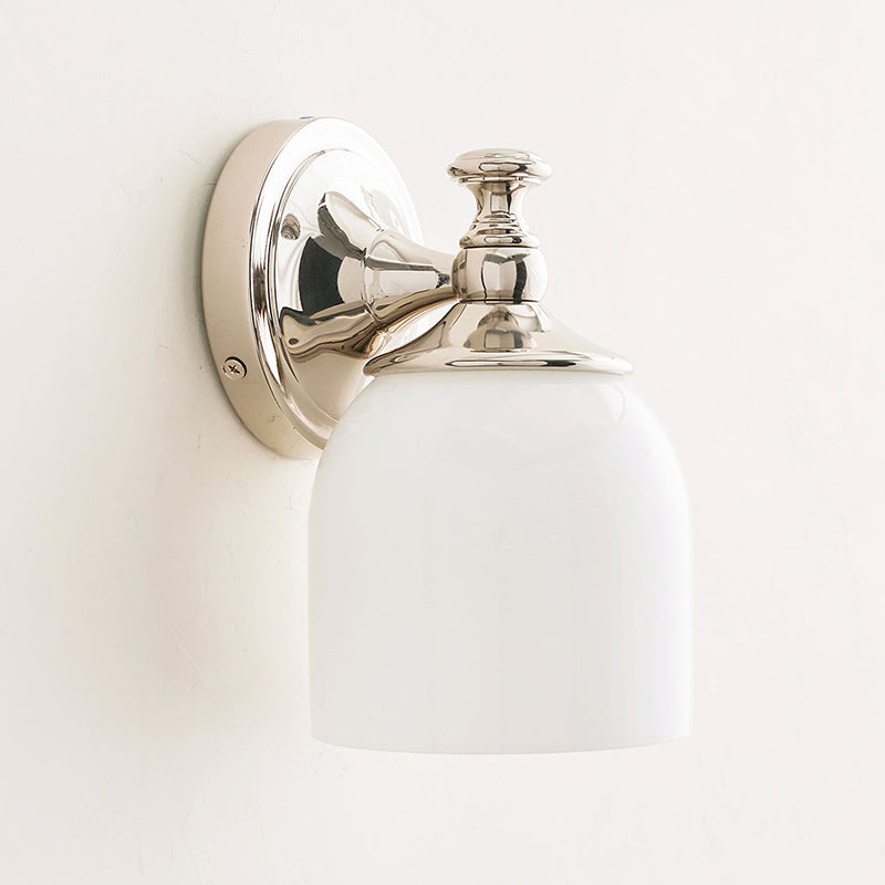 Chart Short Arm Sconce - Nautical Brass Bathroom Vanity Light with Milk Glass