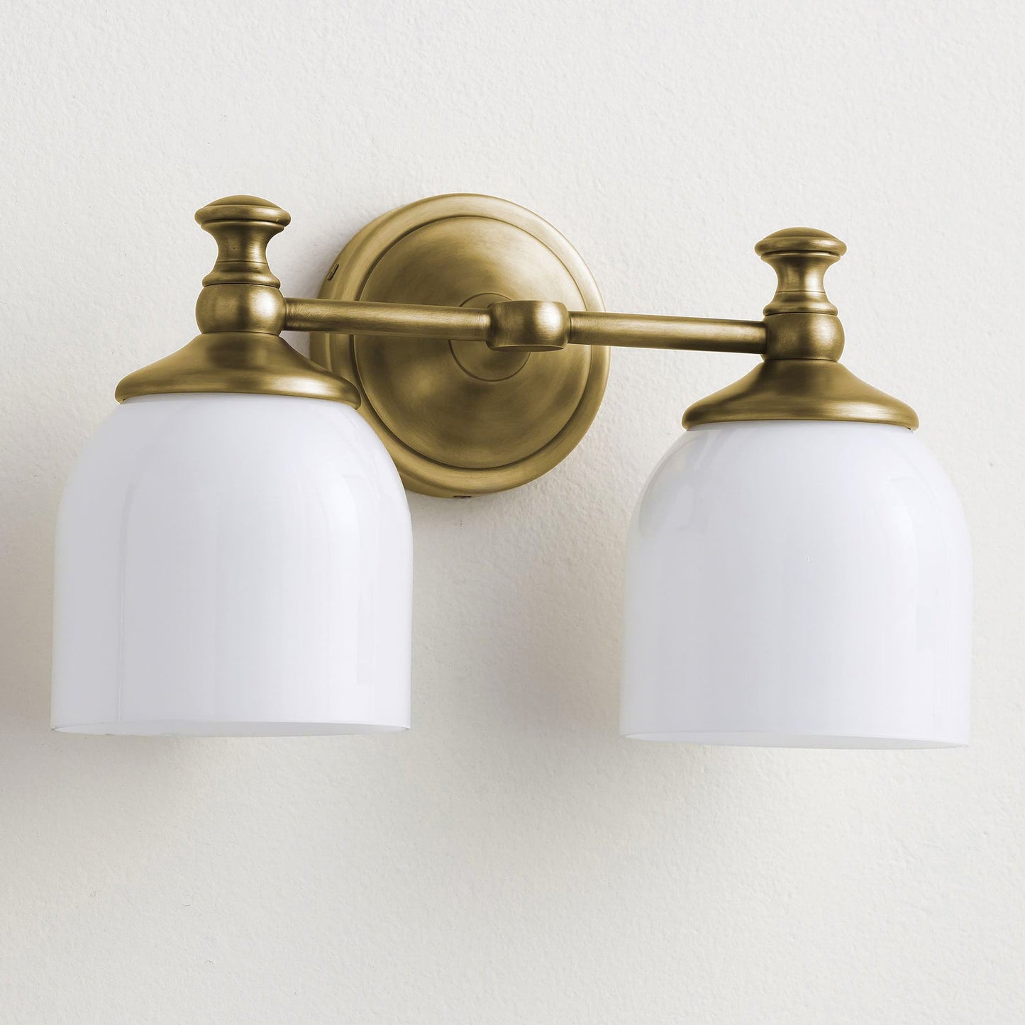 Chart Short Arm Sconce - Nautical Brass Bathroom Vanity Light with Milk Glass