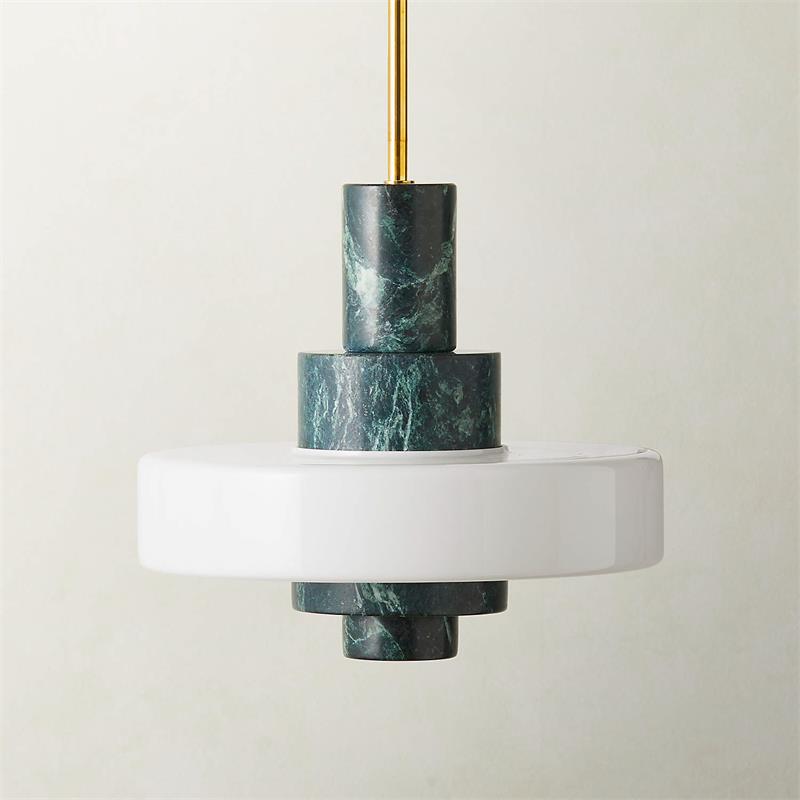 Mercury Green Marble Pendant Lamp - Hand-Carved Marble & Glass LED Light
