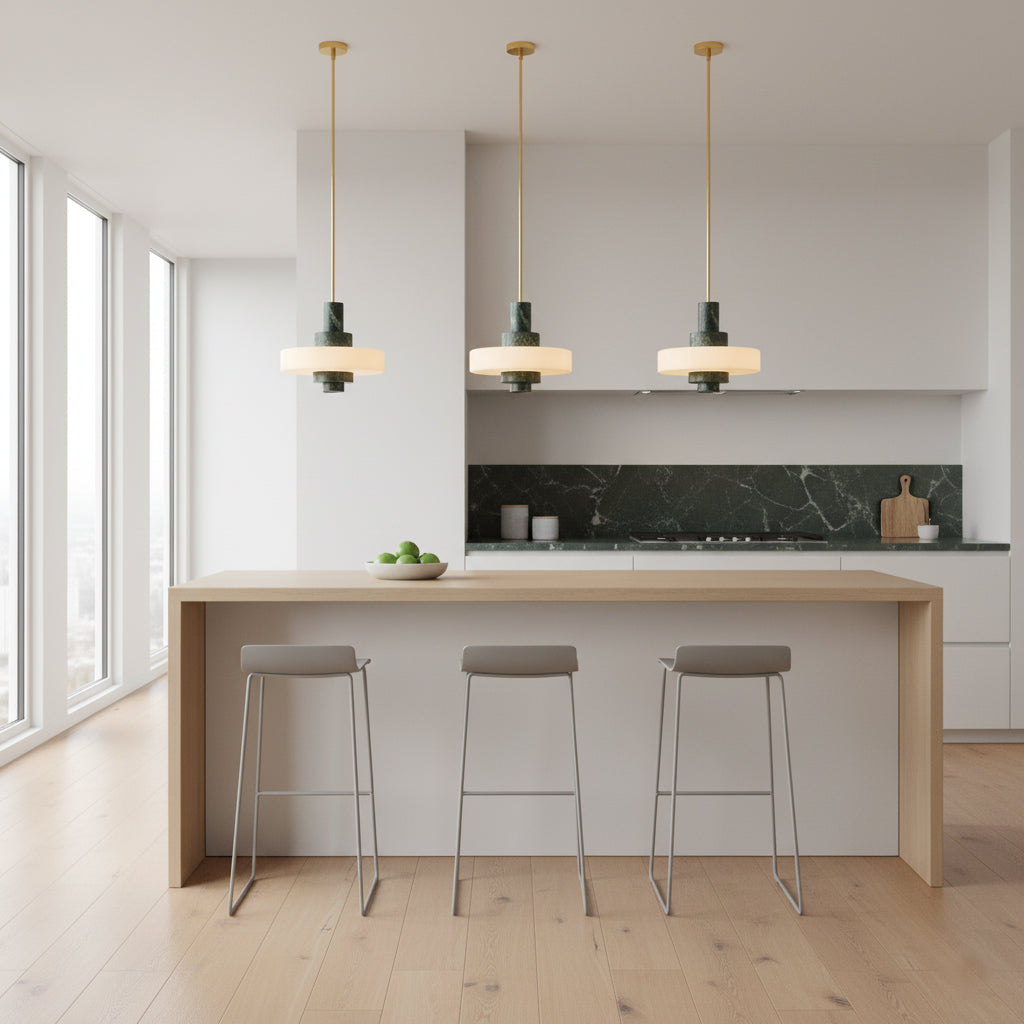 Mercury Green Marble Pendant Lamp - Hand-Carved Marble & Glass LED Light