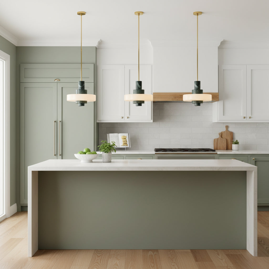 Mercury Green Marble Pendant Lamp - Hand-Carved Marble & Glass LED Light