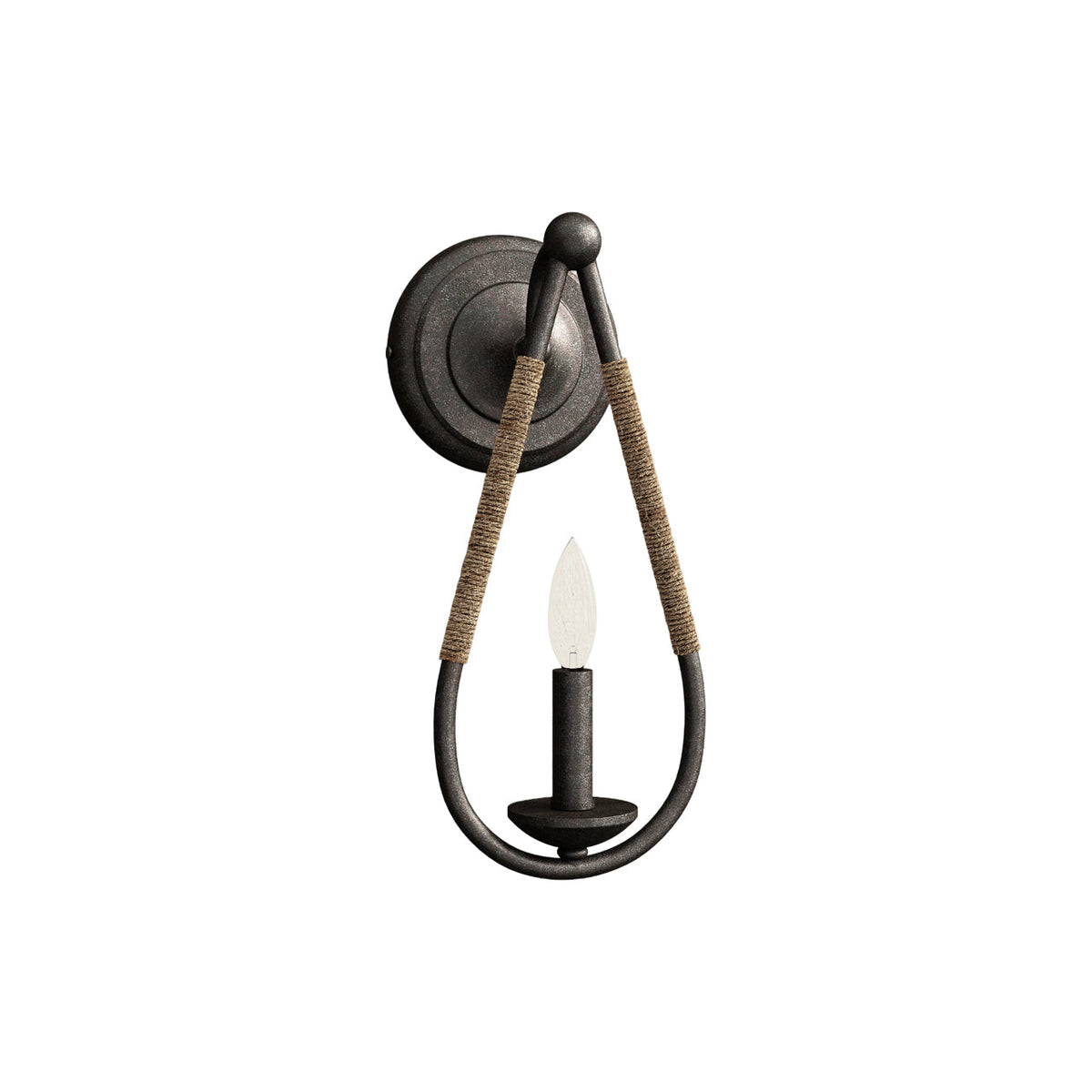 Meridian Wall Lamp - Teardrop Black Iron & Rope Indoor/Outdoor Sconce