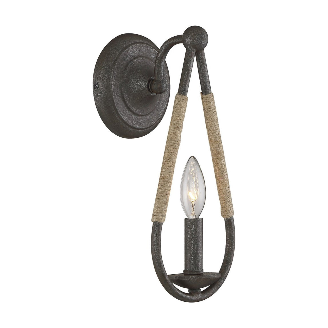 Meridian Wall Lamp - Teardrop Black Iron & Rope Indoor/Outdoor Sconce