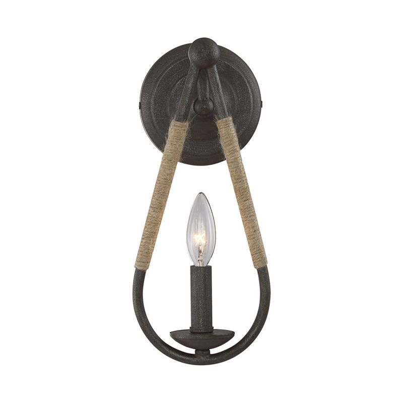 Meridian Wall Lamp - Teardrop Black Iron & Rope Indoor/Outdoor Sconce