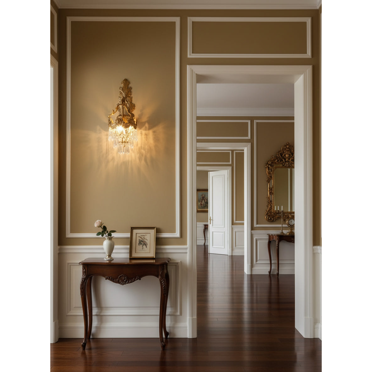 Mesas Brass Wall Lamp - Architectural Brass & Crystal Accent Wall Sconce