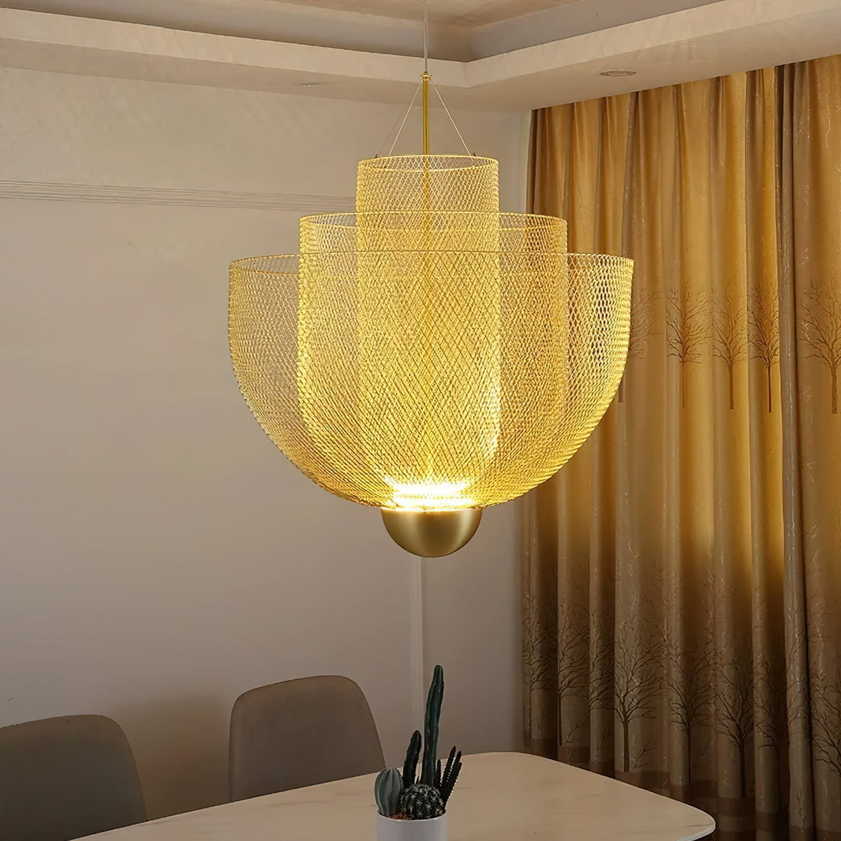 Meshmatics Chandelier - Tiered Woven Wire Netting LED Pendant
