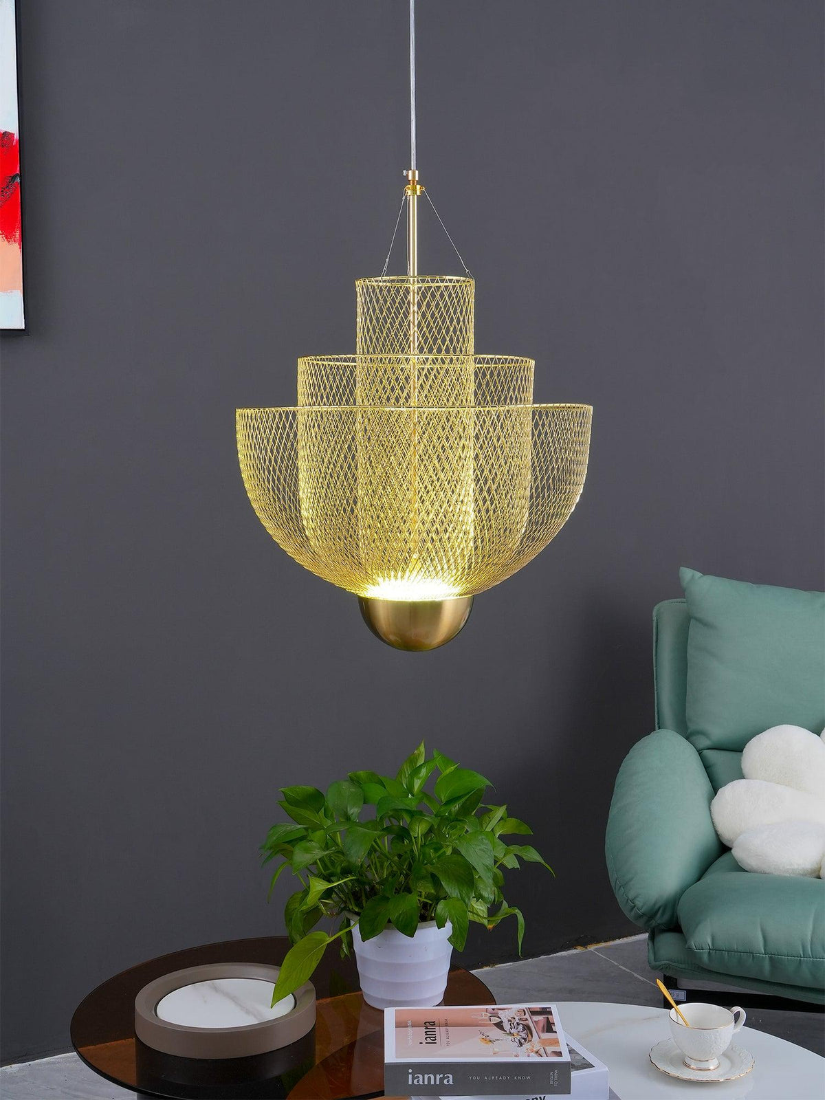 Meshmatics Chandelier - Tiered Woven Wire Netting LED Pendant